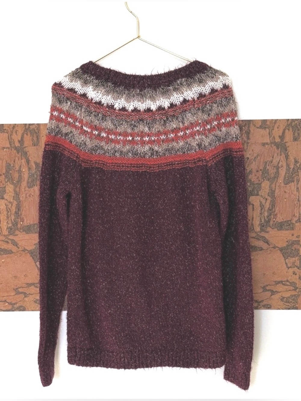 37% Cotton Garage Soft Burgundy Gray Orange Patterned Sweater Medium Weight 💫 - Picture 2 of 5